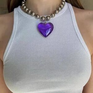 Large Heart Pendant Necklace in Purple